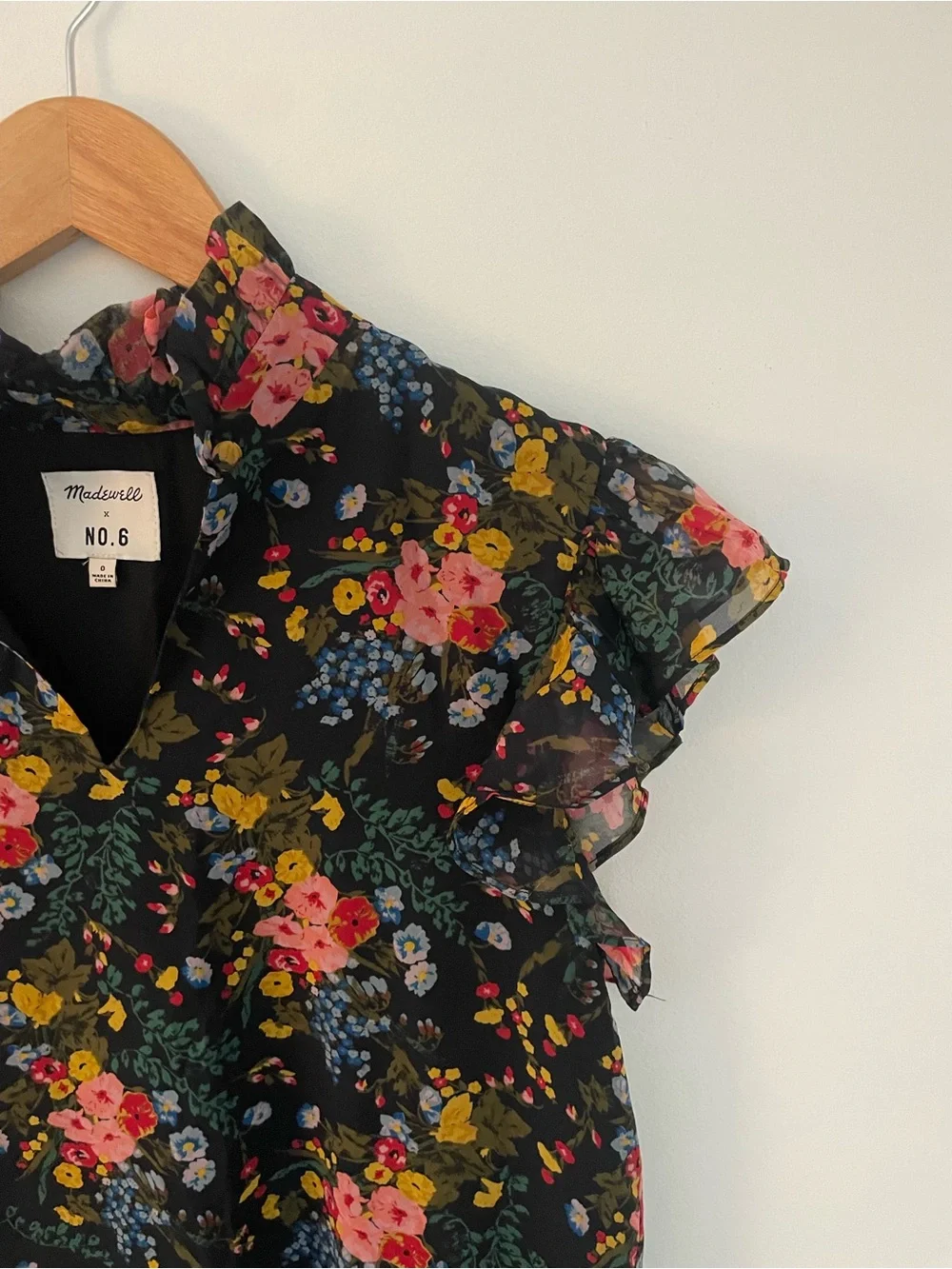 Madewell x No. 6 Floral Ruffle Sleeve Dress in Black - Picture 2 of 3